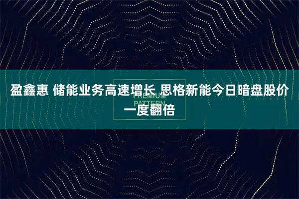 盈鑫惠 储能业务高速增长 思格新能今日暗盘股价一度翻倍