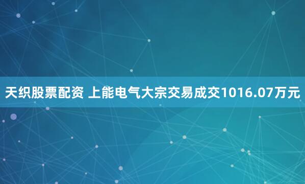 天织股票配资 上能电气大宗交易成交1016.07万元