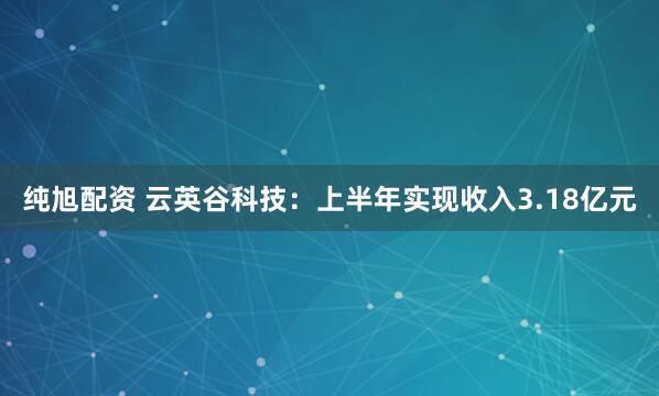 纯旭配资 云英谷科技：上半年实现收入3.18亿元